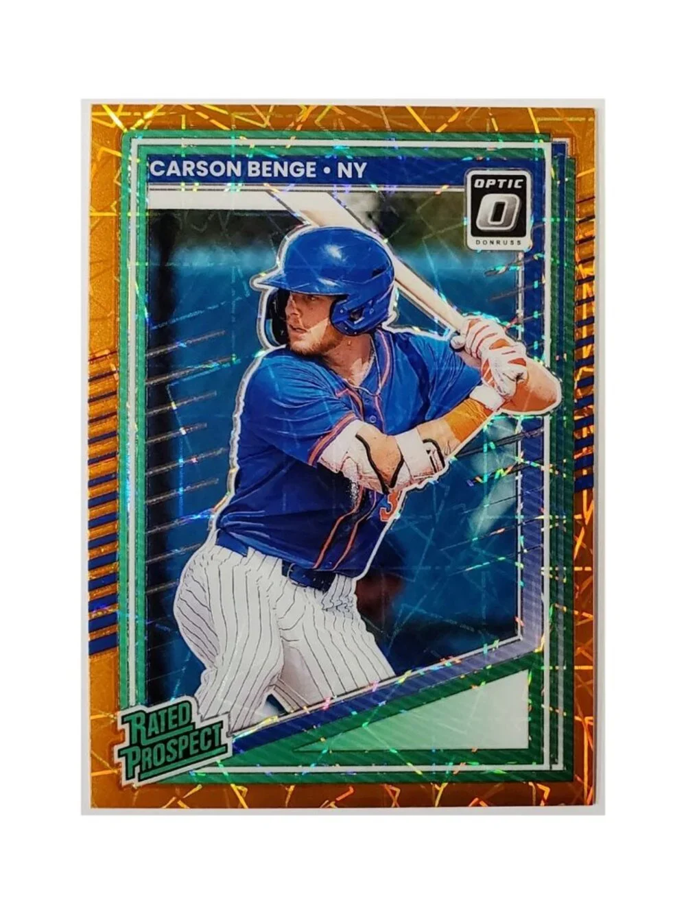 CARSON BENGE ROOKIE ORANGE VELOCITY RATED PROSPECT 2025 DONRUSS OPTIC #158, METS